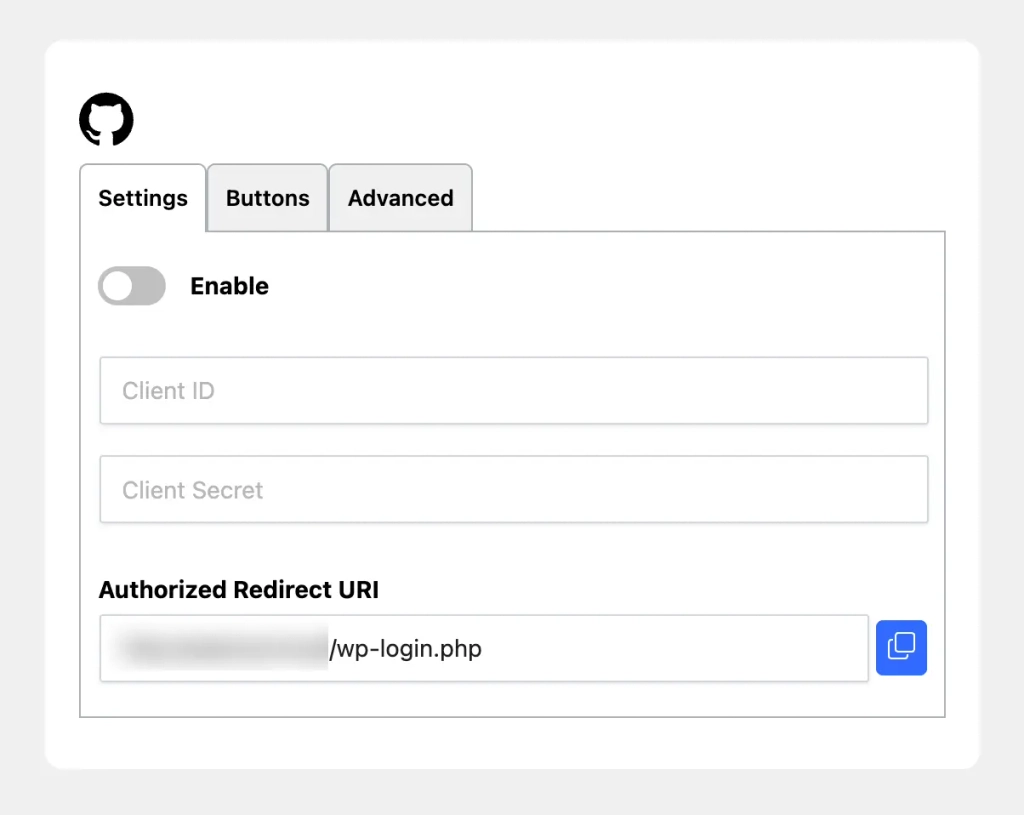 GitHub integration settings with authorized redirect URIs