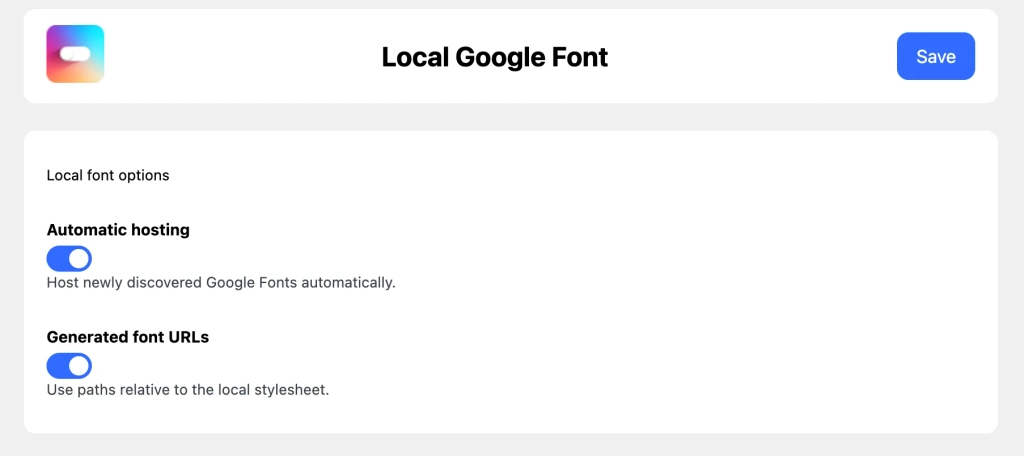 Google Fonts settings page with options enabled
