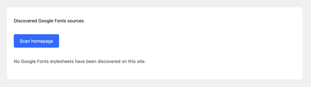 Interface indicating that no Google fonts were detected