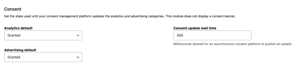 Granted consent settings for analytics and advertising