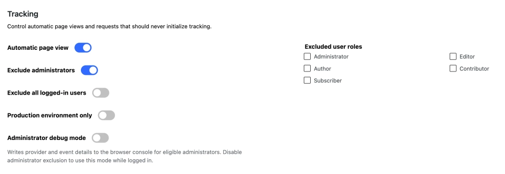Tracking Settings with User Exclusions