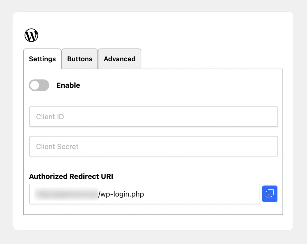 WordPress OAuth Settings with Authorized Redirect URI
